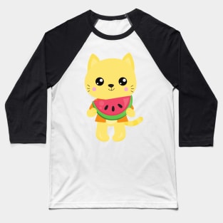 Hawaii Cat, Cute Cat, Yellow Cat, Watermelon, Luau Baseball T-Shirt